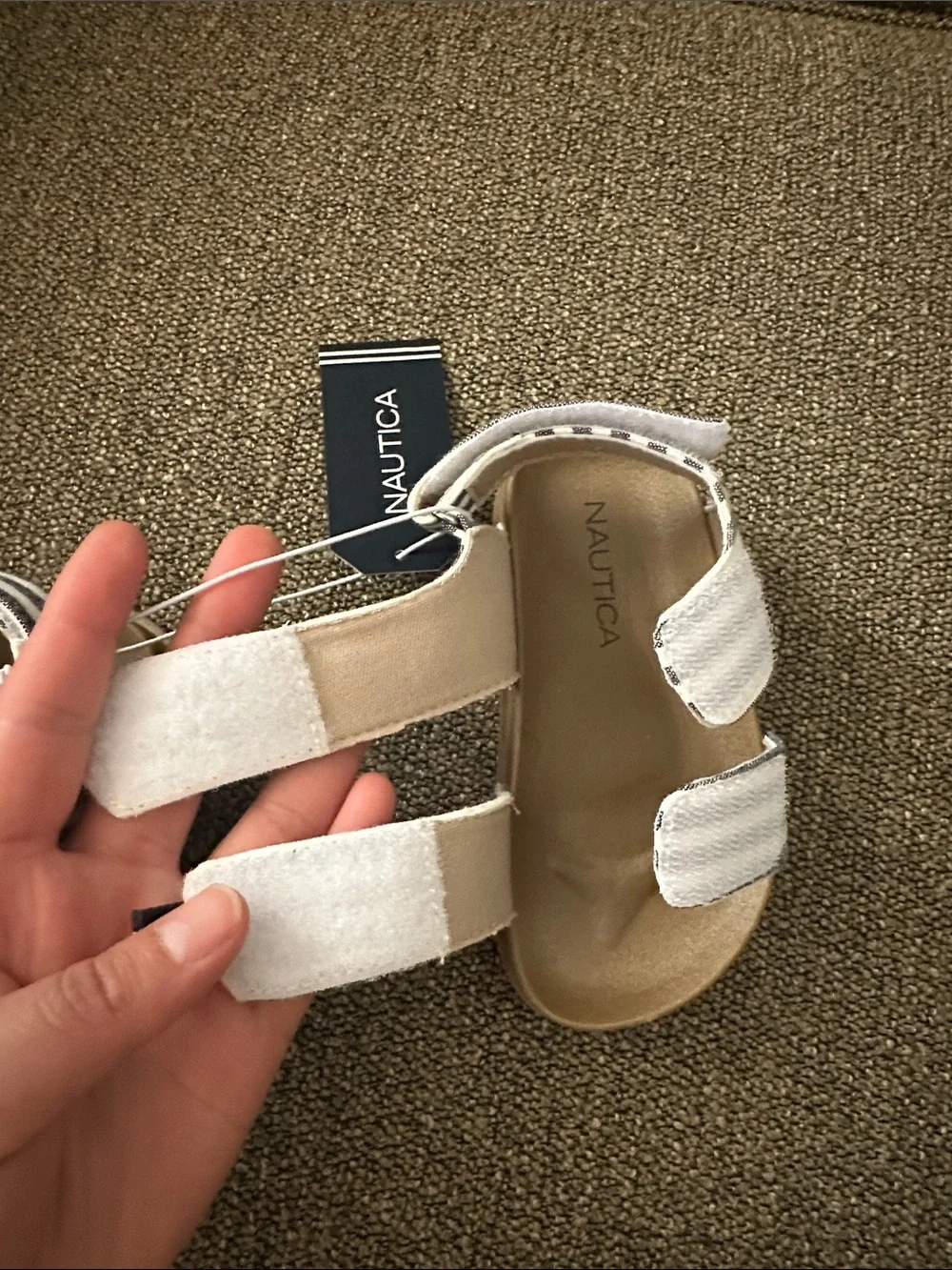 🆕 Nautica Kids Navy & White Striped Hook-and-Loop Sandals